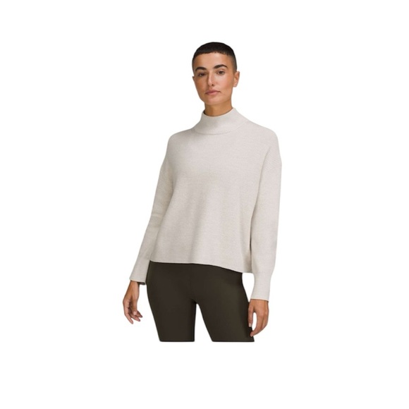 lululemon athletica Sweaters - Lululemon Merino Wool-Blend Ribbed Turtleneck Sweater Heathered Natural Ivory 2